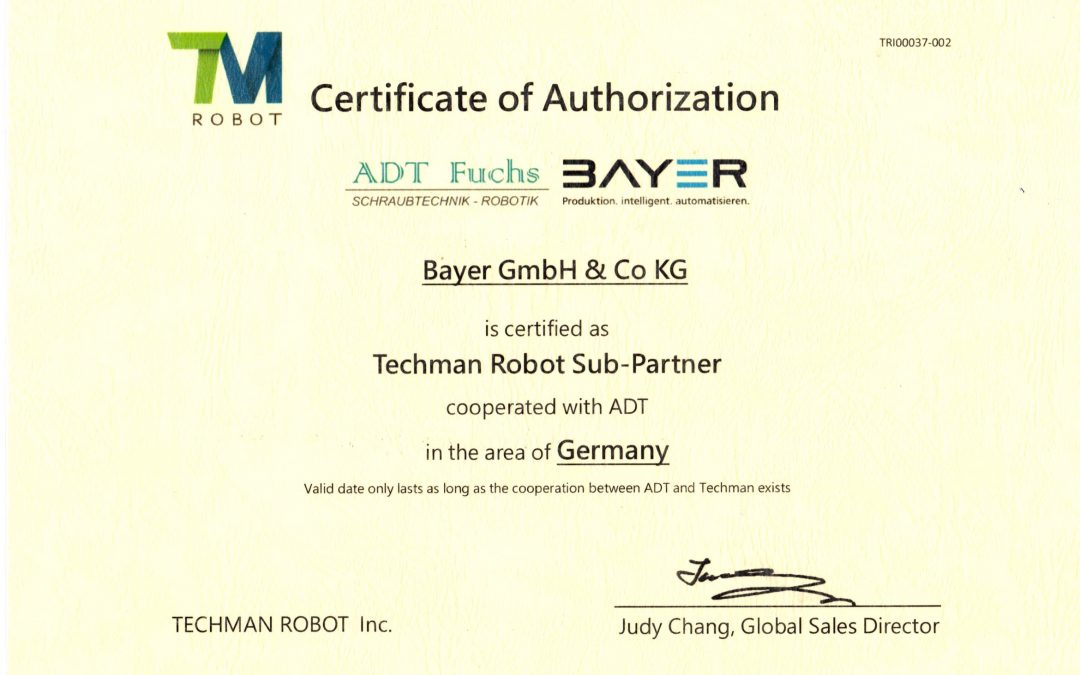 BAYER ist autorisierter Techman Robot Sub-Partner in Zusammenarbeit mit ADT Fuchs